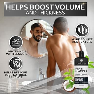 Shampoo for Men - Tea Tree Oil and Peppermint - Sulfate Free, Paraben Free - Clarifying, Refreshing, Volumizing & Moisturizing Hair Thickening Formula - Ideal for Oily Hair, Dry Scalps and Build Up - Image 5