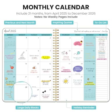 Monthly Planner 2025-2026, 21 Months Calendar Planner 2025-2026, April 2025 - December 2026, 7" x 10", 25-26 Monthly Calendar, Perfect for School Office Home Planning - Pink - Image 2