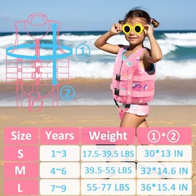 Pottwal Swim Vest for Kids - Swim Jacket for 1-3 Years (17.5-39.5LBS) - Buoyancy Aid Made of Neoprene & EPE - with Adjustable Crotch Strap - Light Pink - Image 3