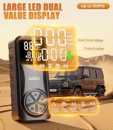 Tire Inflator Portable Air Compressor: 20000mAh & 150PSI Fast Inflation Air Pump for Car Moto Bike Ball - One-Button Control - Senior-Friendly Solution for Elderly Drivers - Image 4