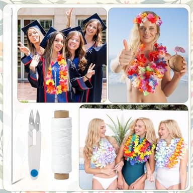 Kaiolbly 9 Pcs Lei Needle Kit, 4 Pcs 14 Inch Stainless Steel Long Lei Needle to Make Hawaiian Leis 4 Lei String 1 Sewing Scissors Lei Making Kit for DIY Graduation Hawaiian Flower Lei Wreath Accessory - Image 6