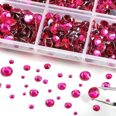 6736pcs Hotfix Rhinestones Flatback,Hot Pink Rhinestones for Crafts Clothes Mixed 5 Sizes, Hotfix Crystals with Tweezers and Wax Pencil Kit, SS6-SS30, Hot Pink - Image 3