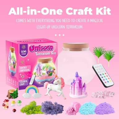 Unicorn Light-Up Terrarium Kit for Kids - LED Night Light Birthday Gift for Girls Ages 4 5 6 7 8-12 Year Old - Unicorn Toys for Girls - DIY Arts and Crafts Kit for Kids - Image 4