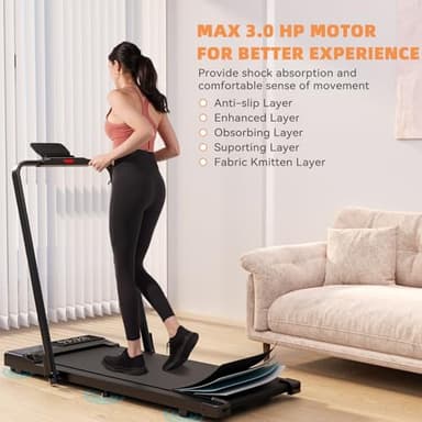 DeerRun 3 in 1 Walking Pad Treadmill, 300 lbs Capacity Foldable Treadmill, 3.0HP Low Noise Walking Pad with Handle Bar, Under Desk Treadmills for Home Office with Remote & Smart APP - Image 3