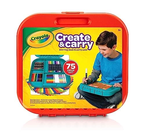 Crayola Create 'N Carry Travel Art Set for Kids (75pcs), 2-in-1 Lap Desk & Carrying Case, Holiday for Kids, Art Supplies Kit for Crafting, Drawing & Coloring - Image 1