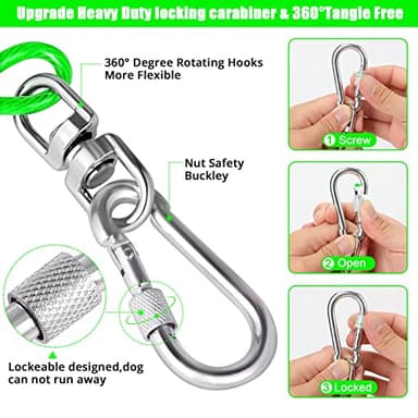 jenico Dog Tie Out Cable, 10/15/20/30/40/50/70/100/150FT Runner Cable with Swivel Hook and Shock Spring, Dog Leash Run Tether for Yard Outdoor and Camping,for Small to Medium Pets Up to 500 LBS - Image 3