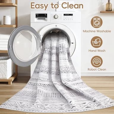 Large Living Room Area Rug 10x14: Soft Machine Washable Boho Moroccan Farmhouse Rugs for Bedroom Under Dining Table - Non-Slip Neutral Morden Indoor Floor Rug Carpet for Home Office Decor - Grey - Image 3