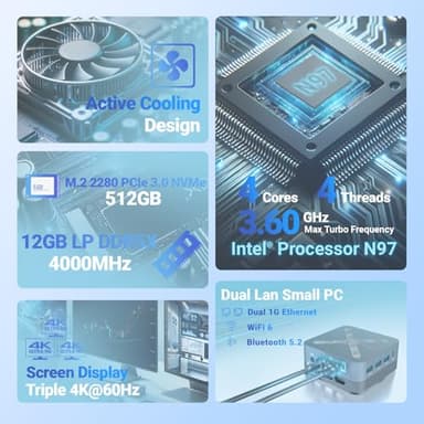 MINIX Z97 Mini PC, Intel Alder Lake N97 (up to 3.60GHz) 12GB LPDDR5X 512GB NVMe SSD Dual LAN Mini Desktop Computers, 4K Triply display/2x HDMI/DP, Small PC Desktop for Business Home Office - Image 2