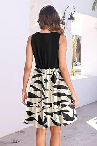 ETCYY Sundresses for Women 2025 Vacation Swimsuit Cover Ups Boho Floral Beach Dress T-Shirts Tank Dresses,Floral Leaf,Large - Image 5