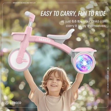 SEREED Colorful Lighting Toddler Tricycle for 2-5 Years Old Girls, Adjustable Seat&Handlebar Trike, Removable Basket, Birthday Gift Idea for Kids Ages 2+ (Pink) - Image 7