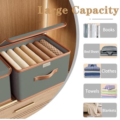 Tuza 2 Pack Storage Bins with Lids, Collapsible Closet Organizer Container, Fabric Organizer Box with Handles, Decorative Storage Boxes with Lids for Organizing Clothes, Blanket, Grey, Large - Image 7