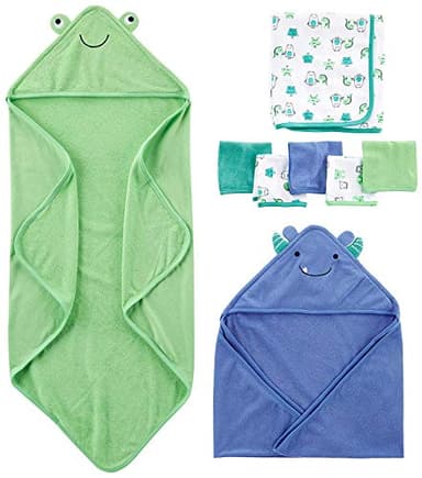 Simple Joys by Carter's Unisex Babies' 8-Piece Towel and Washcloth Set, Blue/Green/White, One Size - Image 1