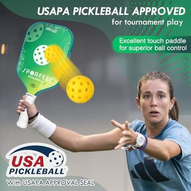 Pickleball Paddles Set of 2, USAPA Approved Fiberglass Pickleball Paddle Sets, 2 Pickleball Rackets with 4 Balls and 1 Bag, Pickleball Set for Men Women Beginners, Suitable to Outdoor Indoor (Green) - Image 5