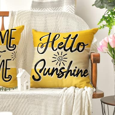 AVOIN colorlife Home Sweet Home Daisy Throw Pillow Covers, 18 x 18 Inch Spring Summer Flowers Hello Sunshine Cushion Case for Home Sofa Couch Set of 4 - Image 5