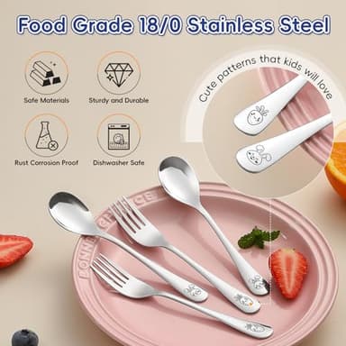 ITITT 12 Pieces Stainless Steel Toddler Utensils Set - Food Grade Kids Silverware Set Children Safe Small Forks and Spoons Mirror Polished Sturdy and Durable Dishwasher Safe - Image 4