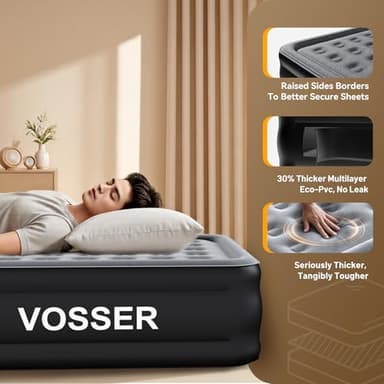 VOSSER Air Mattress Queen with Built in Pump,Blow Up Mattress in 3 Mins,18'' Raised Self Inflatable Mattress,Portable Airbed for Home,Floor&Camping,Queen Size Air Matress for Adults,660LB Max,Black - Image 4
