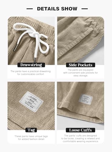 JMIERR Men's Corduroy Shorts Casual Elastic Waist Drawstring Lightweight Summer Beach Shorts for Resort Wear 38 (X-Large) Parchment - Image 5