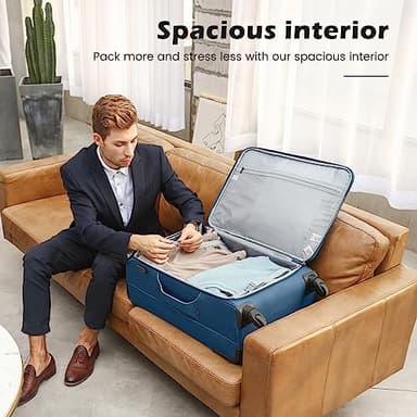 Coolife Luggage 4 Piece Set Suitcase Spinner TSA Lock Softshell lightweight (blue+sliver) - Image 5