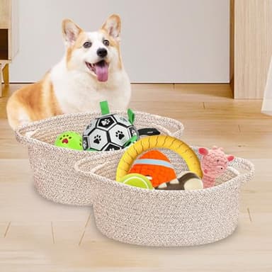 ABenkle Small Woven Basket 12"x 8"x 5" - Rope Room Shelf Storage, Cat Dog Toys Chest Box, Decorative Empty Gift With Handles - All Mixed Brown - Image 3