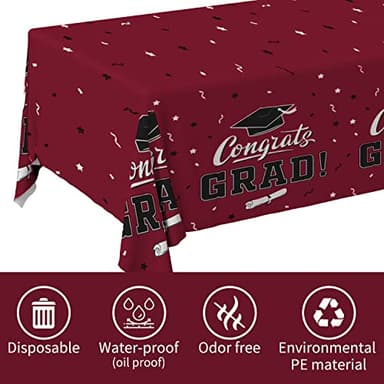 Gatherfun Graduation Tablecloths Graduation Party Table Decorations Waterproof Plastic Rectangular Disposable Table Cover for Congrats Grad Party Supplies 3PCS 54x108 Inch, Maroon - Image 4