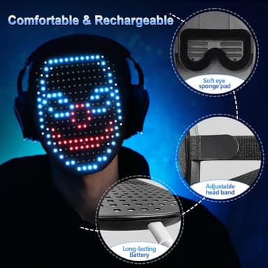 Mr.Pang LED Mask Light up Mask with Gesture Sensing, Cool Face Transforming Mask, Perfect Gifts for Halloween Christmas Birthday Cosplay Party - Image 6