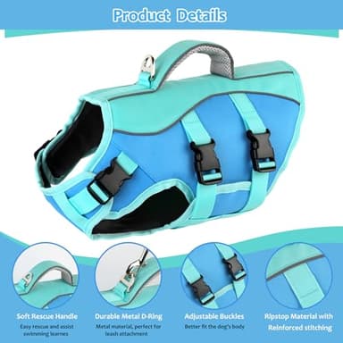 Petglad Dog Life Jacket, Reflective Dog Harness Life Vest with Rescue Handle for Swimming Boating, Adjustable High Buoyancy Flotation Swim Vest for Small Meium Large Dogs - Blue, S - Image 2