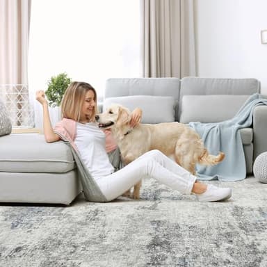 DMOYEST Living Room Area Rugs - 9x12 Abstract Large Soft Indoor Washable Rug Neutral Modern Low Pile Carpet for Bedroom Dining Room Farmhouse Home Office - Grey Blue - Image 8