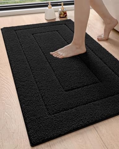 DEXI Bathroom Rug 43x24, Non Slip Washable Bath Mat for Shower Floor, Extra Large Absorbent Soft Bathmat with Rubber Backing, Quick Dry Microfiber Carpet, Black - Image 1