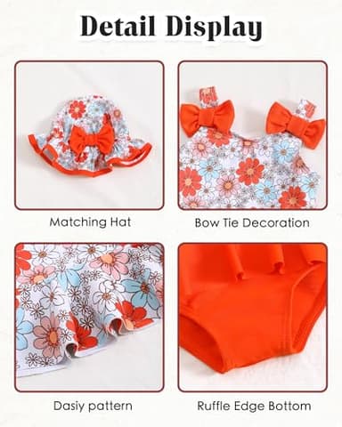 Mioglrie Toddler Bathing Suit Girl 3t 4t Swimsuit Girls Toddler Beach Swim Suit 2 Piece Orange Dasiy Bikini Summer Swimwear Tankini Set - Image 4
