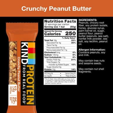 KIND Protein Snack Bar, Crunchy Peanut Butter, Healthy Snacks, Gluten Free, 12g Plant Protein, 12 Count - Image 2