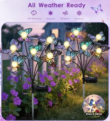 ZFNN Solar Garden Lights, 2 Pack Butterfly Garden Decor Outdoor Waterproof, Swaying Outdoor Lights for Outside Garden Yard Lawn Patio Balcony, Gardening Gifts for Women Mother Day Mom - Image 3