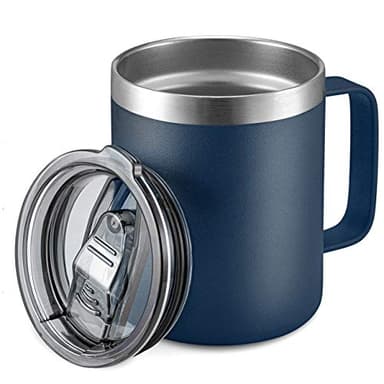 ALOUFEA 12oz Stainless Steel Insulated Coffee Mug with Handle, Double Wall Vacuum Travel Mug, Tumbler Cup with Sliding Lid, Navy - Image 1