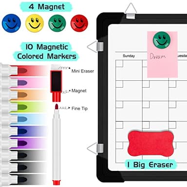 Polegas Dry Erase Whiteboard Calendar, Magnetic White Board Dry Erase Calendar, 16" X 12" Monthly Calendar Whiteboard for Wall, Small Double Side Board to Do List for Home, School, Office (Black) - Image 3