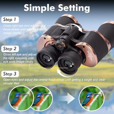 20 x 50 High Powered Binoculars for Adults - Professional Waterproof Compact Binoculars with Compass & Phone Adapter for Bird Watching Hunting Travel Cruise Outdoor Sports Stargazing Concerts - Image 5