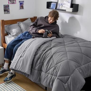 Bedsure Twin XL Comforter Set - 5 Pieces Reversible Grey Bedding, Twin XL Size Bed Set for All Seasons, Bed in a Bag with Down Alternative Comforter, Sheets, Pillowcase & Sham - Image 2