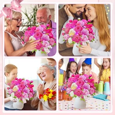 MZD8391 Birthday Cards with MUSIC & LIGHTS, Pop Up Happy Birthday Cards, Pink Penoy, 12 Inch Life Sized Forever Flower Bouquet Greeting Card Gifts for Women Mom Grandma - Image 7