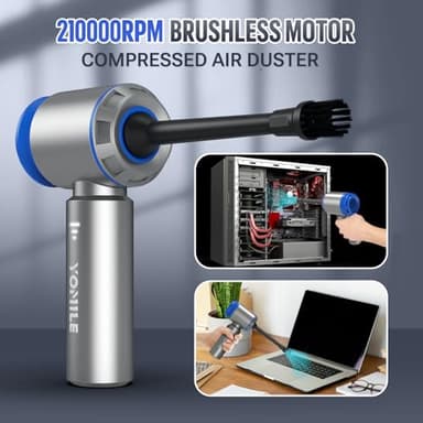 Electric air Duster - 2 in 1 210000RPM Brushless Air Duster & 21000PA Car Vacuum 9000mAh Battery Air Blower Wireless Handheld Vacuum for Car,Office and Home (Blue, 210000RPM) - Image 2