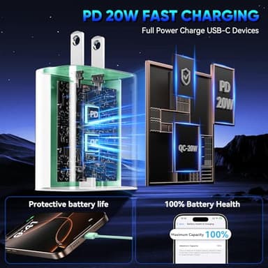 Phone 17 16 15 Pro Charger Fast Charging, 20W USB C Fast Charger Block with 12FT Long Type C Chargers Fast Charging Cable Cord for Phone 17/17 Pro/17 Pro Max/Air/16 Pro Max/16 Pro/15Pro Max/Pro, S24 - Image 5