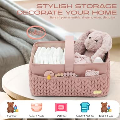 LUKJOJO Luxurious Baby Diaper Caddy, Nursery Storage Basket for Newborn Boy and Girl, Travel Baby Basket for Diapers Baby Wipes, Organizer Tote Bag Storage Bin, Baby Shower Gifts(dusty rose) - Image 8