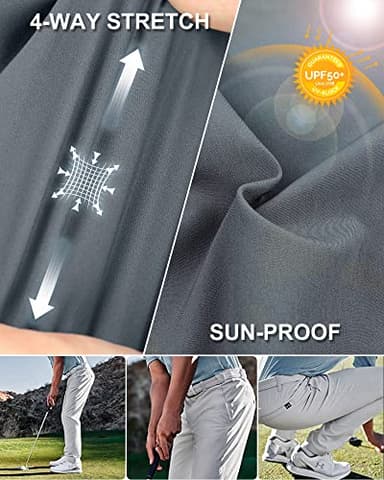 33,000ft Men's Golf Pants Slim Fit with 5 Pockets Stretch Quick Dry Lightweight UPF 50+ Work Dress Pants Grey - Image 3