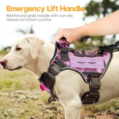Heavy-Duty Tactical Dog Harness for Large Dogs, No Pull Adjustable Reflective Pet Vest with Molle System, K9 Military-Grade Control for Service Training, Outdoor & 10+ Breeds, Purple Camo, Medium - Image 8