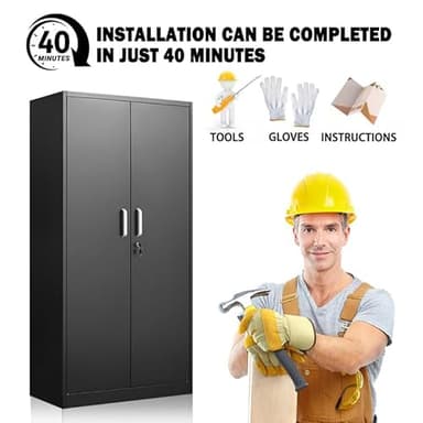 Approgreent Metal Storage Cabinet with Adjustable Shelves, Garage Cabinet with 2 Lockable Doors, Garage Storage Cabinet, Kitchen Pantry Cabinet - 71'H, Black - Image 5