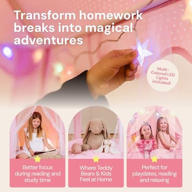 PLAYVIBE Princess Tent - 55 x 53 in, Toddler - Starry LED Lights Kids Tent - Cozy Indoor Playhouse - Portable & Easy Assembly Toddler Playhouse - Image 3