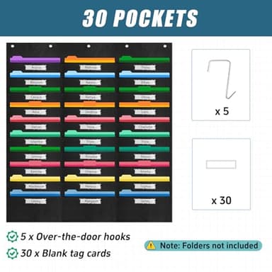 RSUARSUA File Storage Pocket Chart with Nametag 30 Pockets,Hanging Wall File Organizer for Classroom and Office, Organize Your Assignments, Files, Scrapbooks, Paper - Image 7