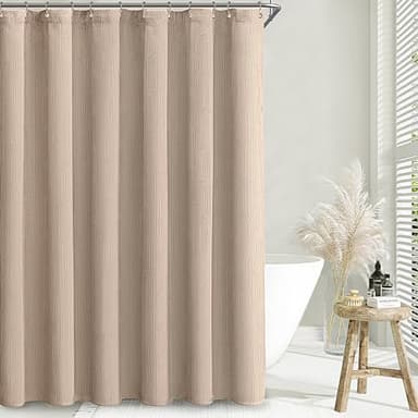Awellife Boho Shower Curtains for Bathroom Cotton Fabric Touch Beige Bohemian Mid Century Minimalist Arch 72" L X 72" W - Image 3