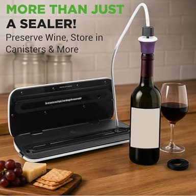 NutriChef Food Vacuum Sealer Machine - Automatic Air Sealing System for Dry & Moist Foods, LED Touch Controls, Includes Vacuum Bags, Hose & Wine Stopper, High Suction Power, 14"x6"x3", Silver - Image 4