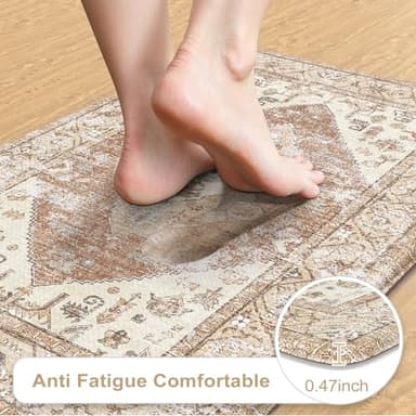 KIMODE Anti Fatigue Kitchen Mats for Floor, Farmhouse Kitchen Rugs Sets of 2, Cushioned Kitchen Floor Mats, Comfort Standing Mats for Sink Laundry Office Desk Khaki 20"x71"+20"x32" - Image 3