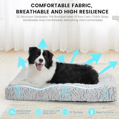TSEB4TEP Dog Bed,Orthopedic Foam Plush Dog Bed for Crate Fulffy Comfy Kennel Pad Anti-Slip,36" Dogs Bed Sofa Pet Bed for Large,Medium,Small Dogs Breeds,36" x 24",L,Gray - Image 4