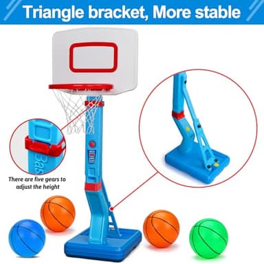 Toddler Basketball Hoop Indoor Mini Adjustable Basketball Goal with Ball Pump Outdoor Toys Backyard Game Outside Pool Basketball Toys for 1 2 3 4 Year Old Boy Girl Kid Toy Age 2-4 4-8 Birthday Gift - Image 6