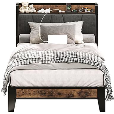 LIKIMIO Twin Bed Frames, Storage Headboard with Charging Station, Solid and Stable, Noise Free, No Box Spring Needed, Easy Assembly - Image 9